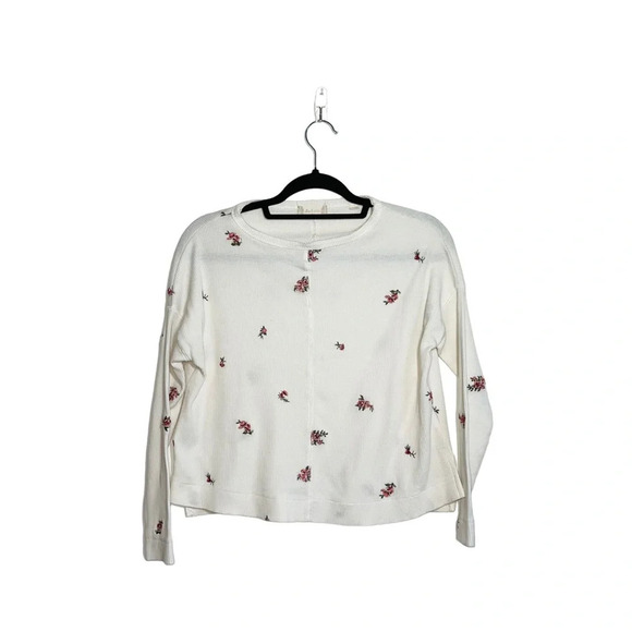 Altar’d State Embroidered Tee White Dainty Rose Waffle Knit Girly Xsmall Women’s - Picture 1 of 11